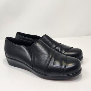 SAS Women Nora Black Leather Lizard Print Comfort Loafers Size 9.5M Slip On Shoe